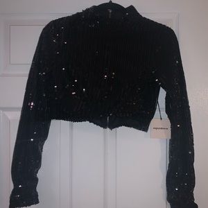 BLACK SEQUIN CROP TOP